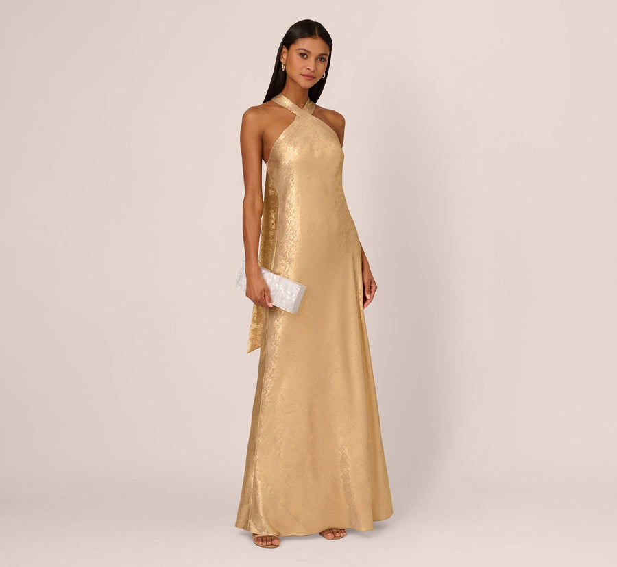 Halter Floor-Length Satin Formal Sheath Adrianna Papell ADAE211409