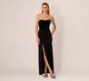 Black Adrianna Papell ADAE212425 Strapless Velvet Corset Floor-Length Prom Slit Gown
