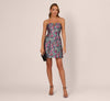 Pink Blue Adrianna Papell ADAE212638 Strapless Mini Jacquard Cocktail Dress Floral