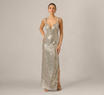 Plunge Neck Mirror Beaded Gown Adrianna Papell ADAE213108 Wholesale