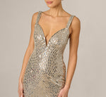 Plunge Neck Mirror Beaded Gown Adrianna Papell ADAE213108 Wholesale