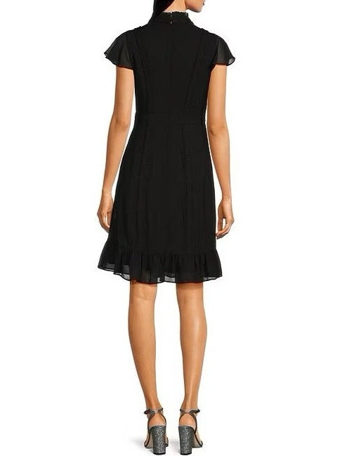 High Neck Mini Chiffon Cocktail A-Line Dress with Ruffle Hem and Flutter Sleeves Adrianna Papell AP1D102566 Wholesale