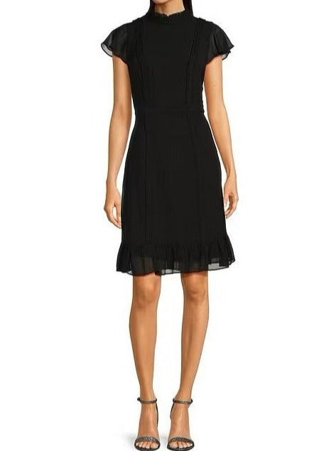 High Neck Mini Chiffon Cocktail A-Line Dress with Ruffle Hem and Flutter Sleeves Adrianna Papell AP1D102566 Wholesale
