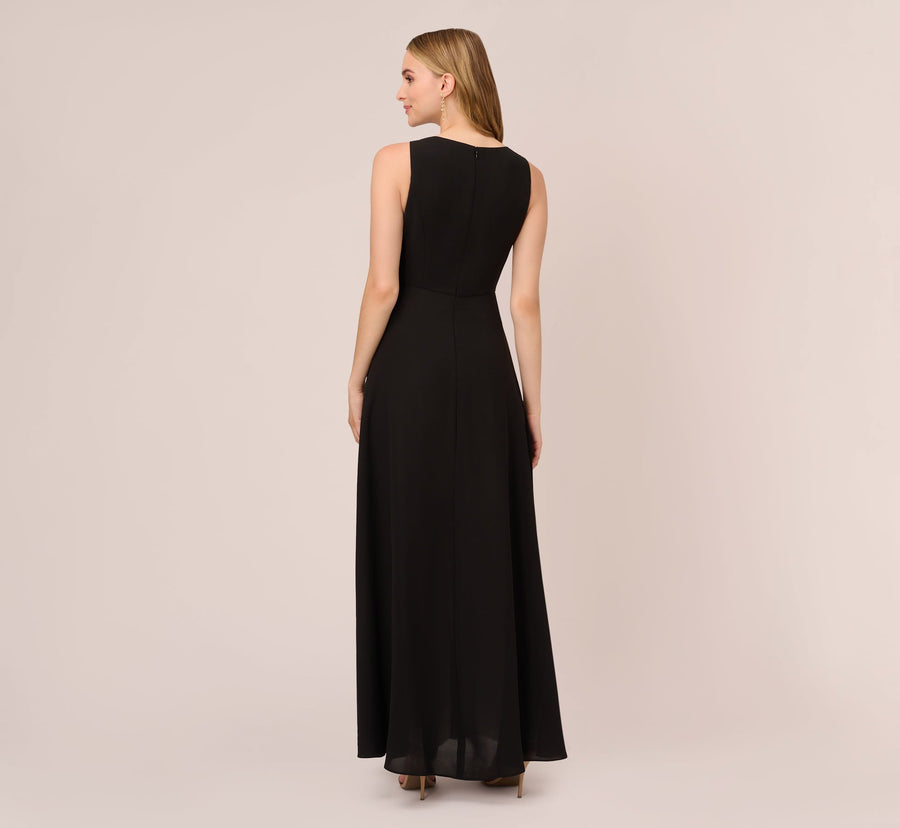 Black / White High Neck Floor-Length Crepe Formal Jumpsuit Wide-Leg Pants and Contrast Adrianna Papell AP1D102896