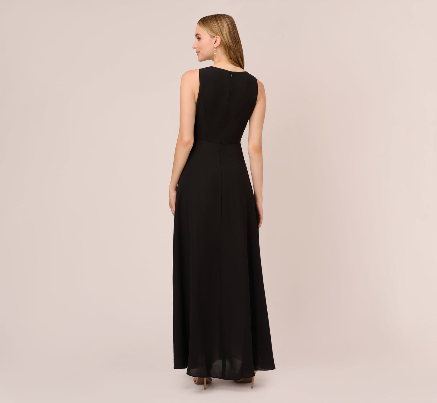 Black / White High Neck Floor-Length Crepe Formal Jumpsuit Wide-Leg Pants and Contrast Adrianna Papell AP1D102896