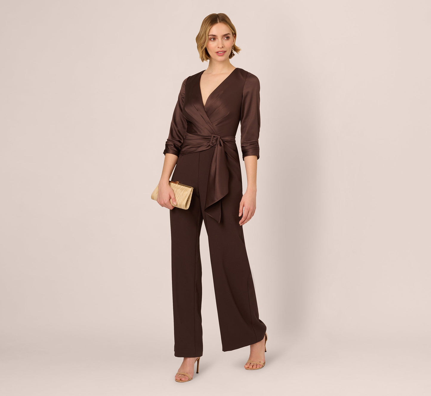 V-Neck Floor-Length Satin Occasion Fit & Flare Adrianna Papell AP1D105207
