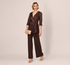 Satin Crepe Three Quarter Sleeve Jumpsuit With Buckle Waist