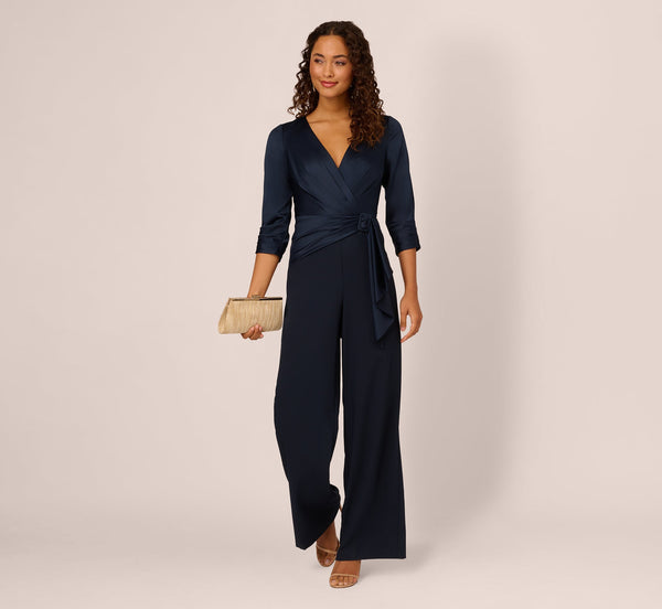 Halter Neck Full-Length Satin Crepe Jumpsuit Plus Size Adrianna Papell AP1D105207 Wholesale