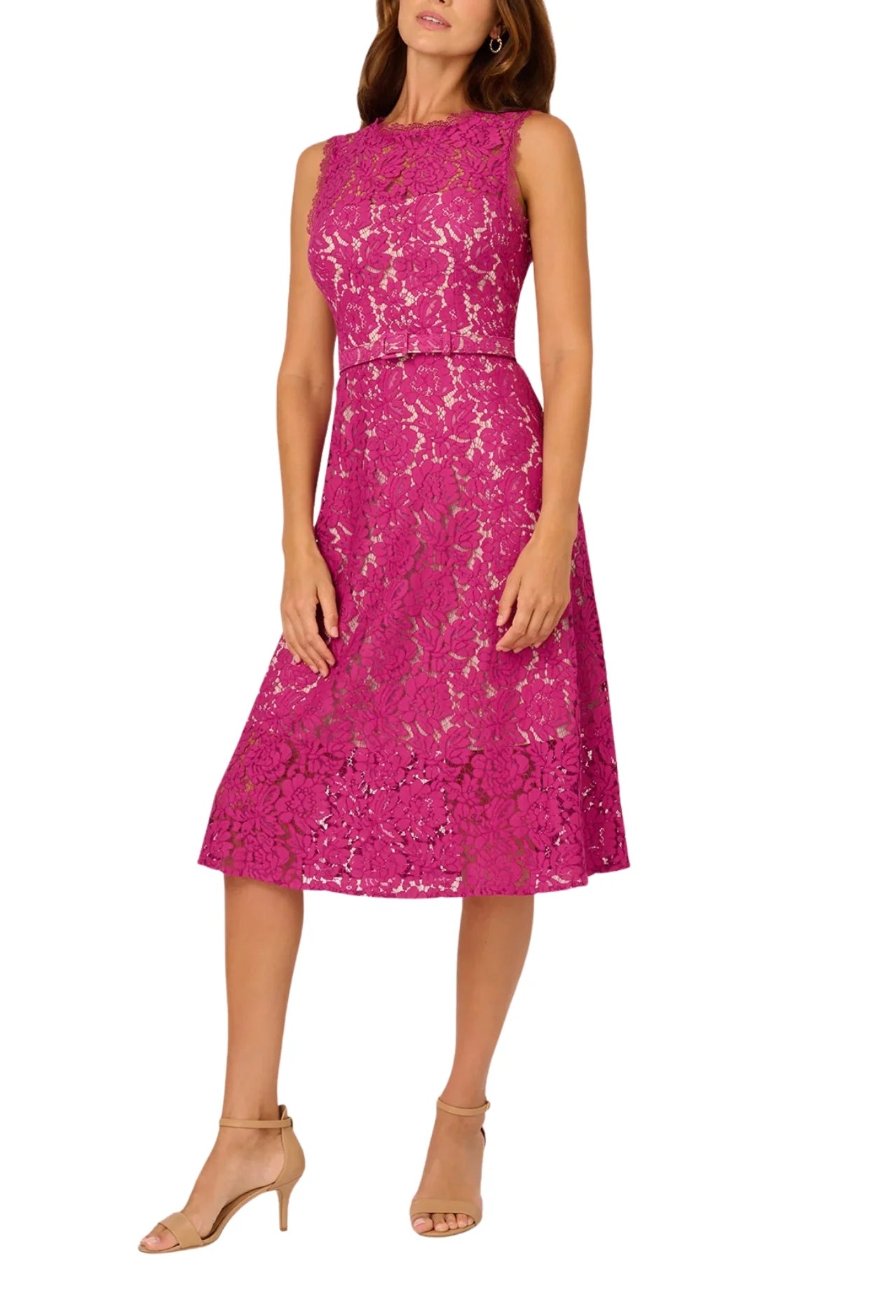 Adrianna Papell AP1D105247 A Line Lace Midi Cocktail Dress