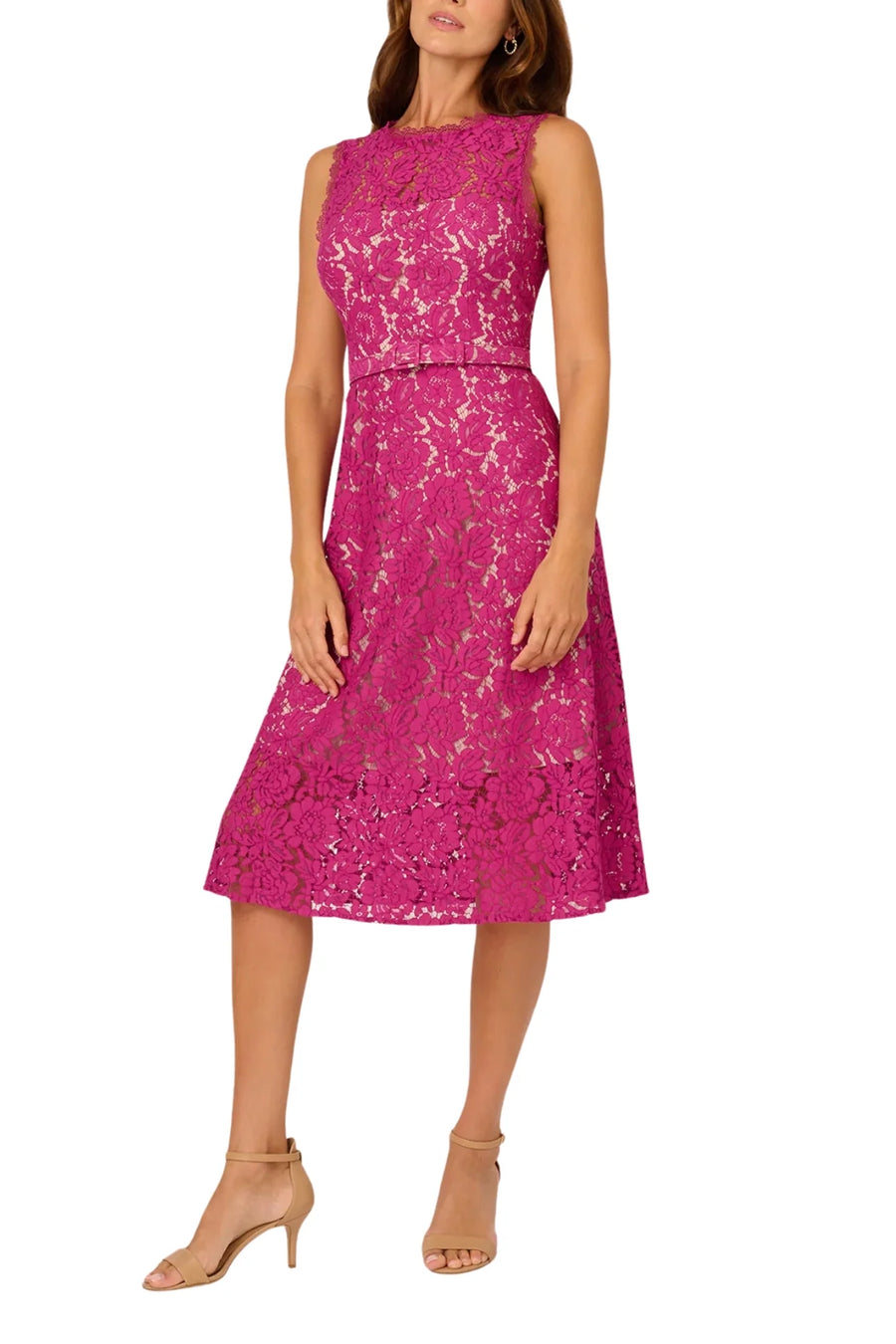Adrianna Papell AP1D105247 A Line Lace Midi Cocktail Dress