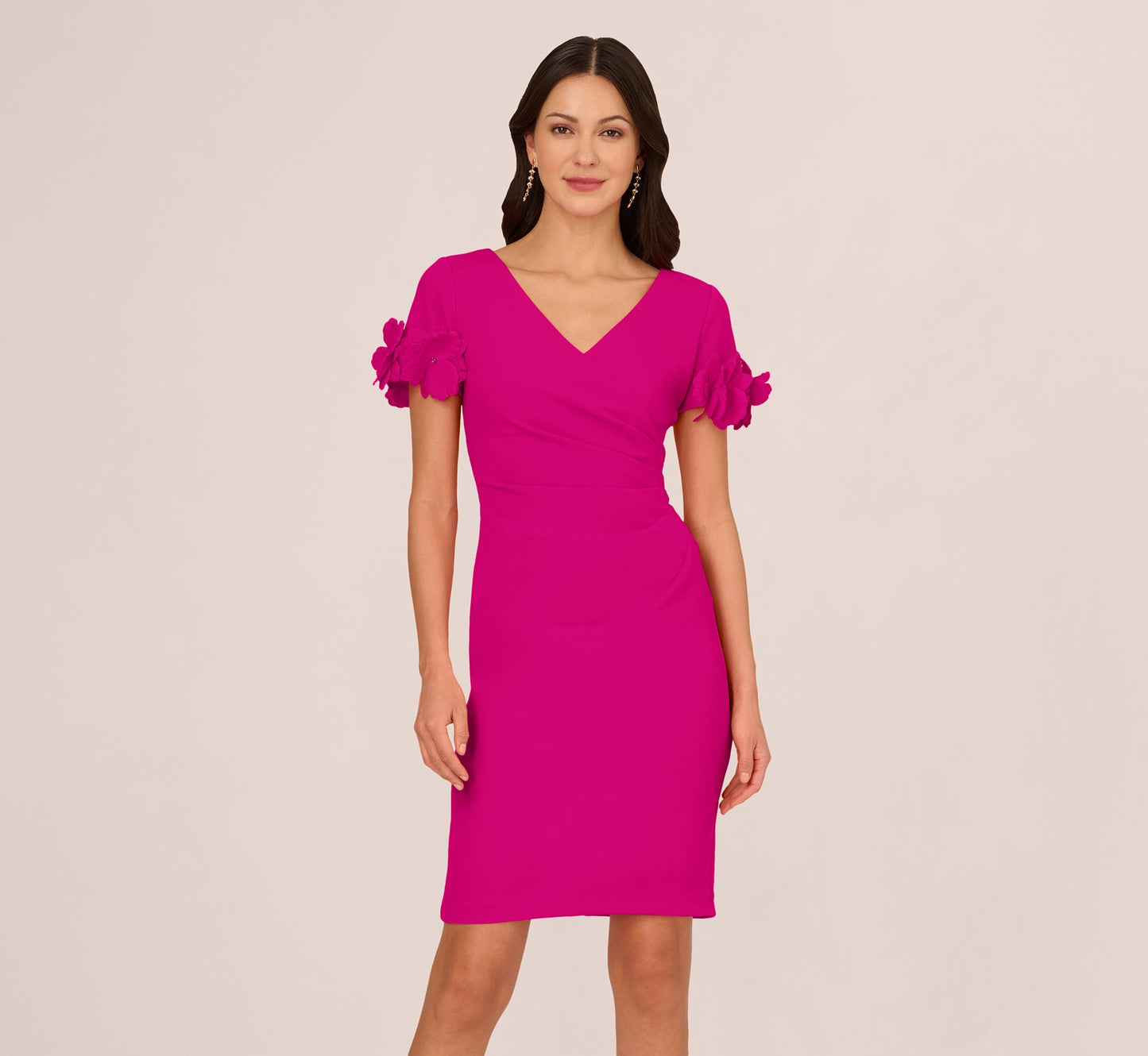 V-Neck Knee-Length Scuba Cocktail Bodycon Adrianna Papell AP1D105268