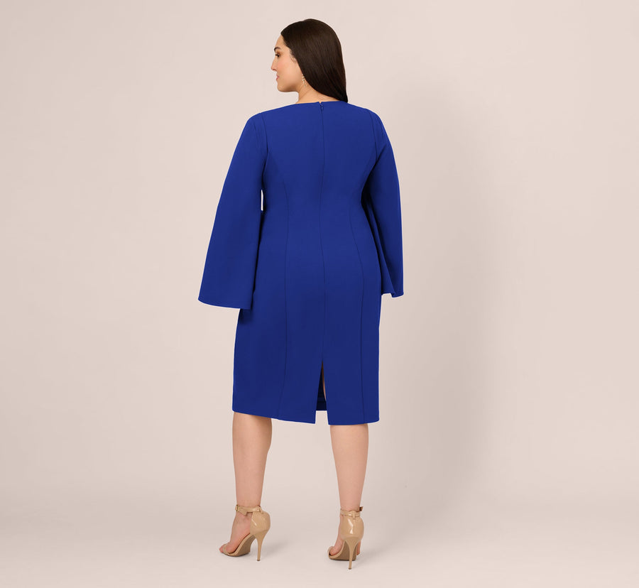 Royal Sapphire Adrianna Papell AP1D105577 V Neck Short Crepe Beaded Cocktail Dress
