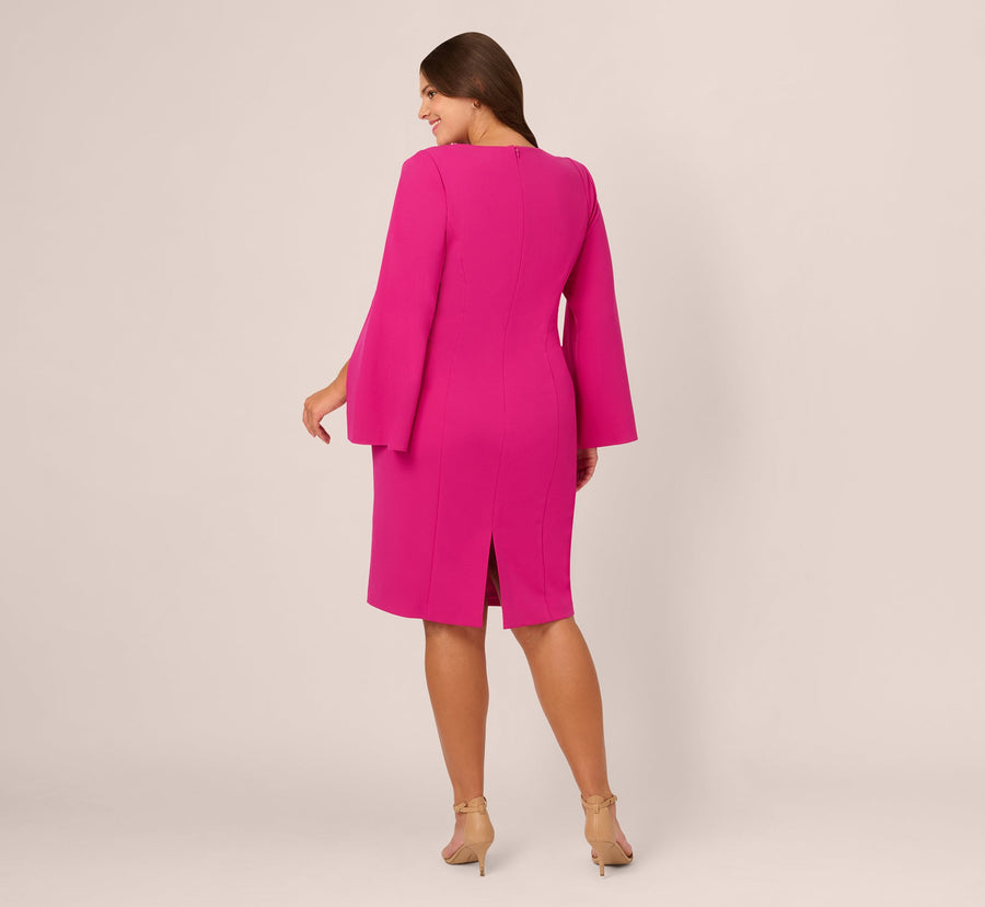 Berry Rose Adrianna Papell AP1D105577 V Neck Short Crepe Beaded Cocktail Dress