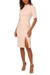 Crew Neck Knee-Length Crepe Cocktail Dress with Short Sleeves and Side Slit Joyful Blush