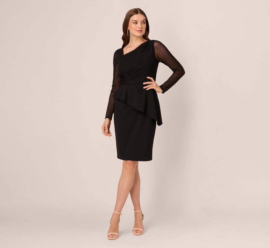 One-Shoulder Knee-Length Scuba Cocktail Dress Adrianna Papell AP1D106060