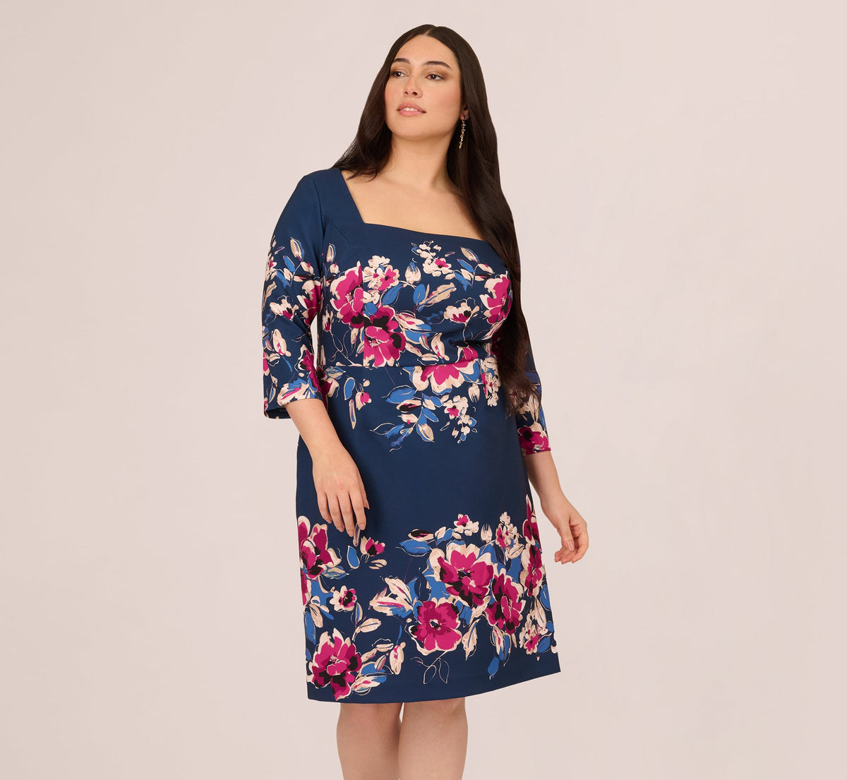 Plus Size Three Quarter Sleeve Floral Sheath Dress Adrianna Papell AP1D106145W Wholesale