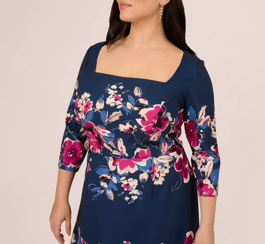 Plus Size Three Quarter Sleeve Floral Sheath Dress Adrianna Papell AP1D106145W Wholesale