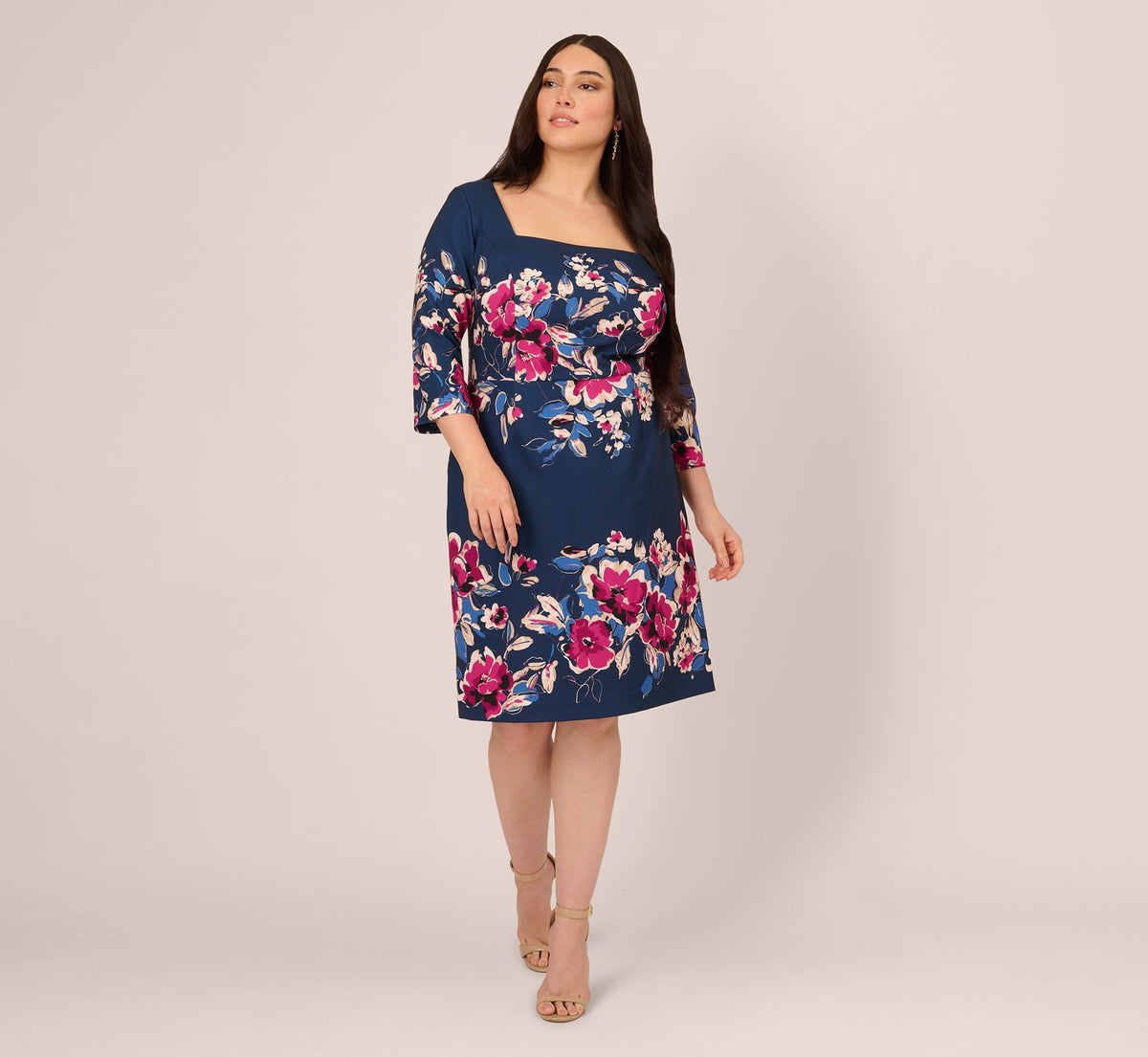 Plus Size Three Quarter Sleeve Floral Sheath Dress Adrianna Papell AP1D106145W Wholesale