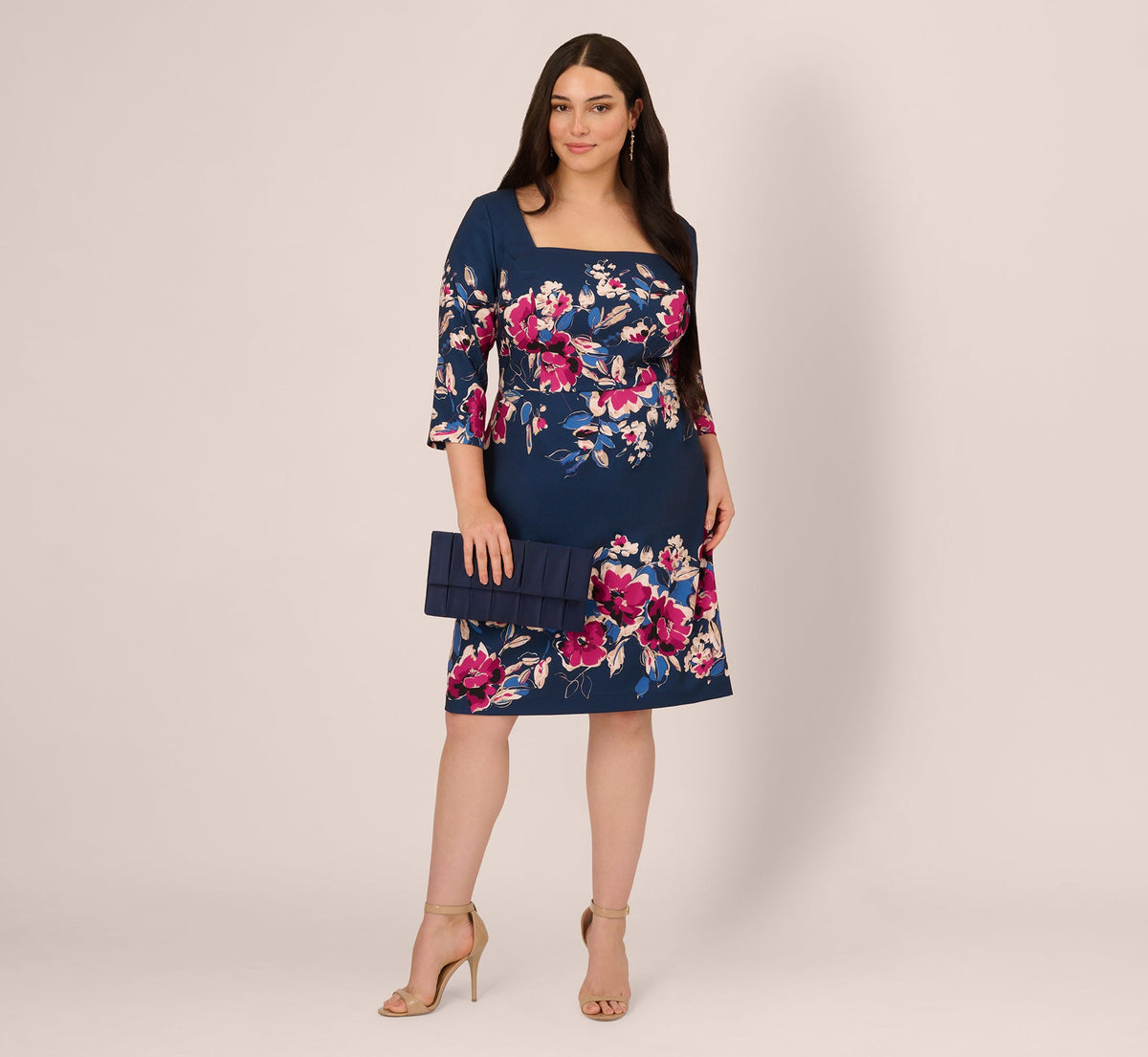 Plus Size Three Quarter Sleeve Floral Sheath Dress Adrianna Papell AP1D106145W Wholesale