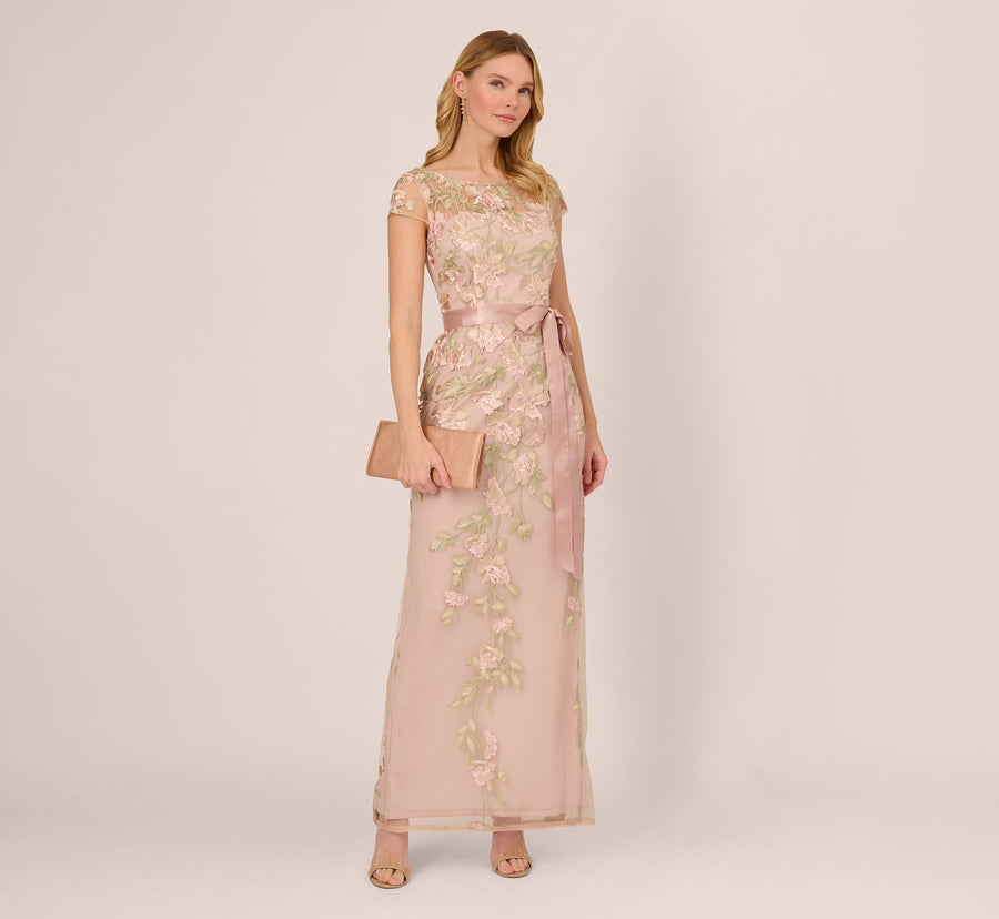 Illusion Floor-Length Chiffon Occasion Sheath/Column Adrianna Papell AP1E201621