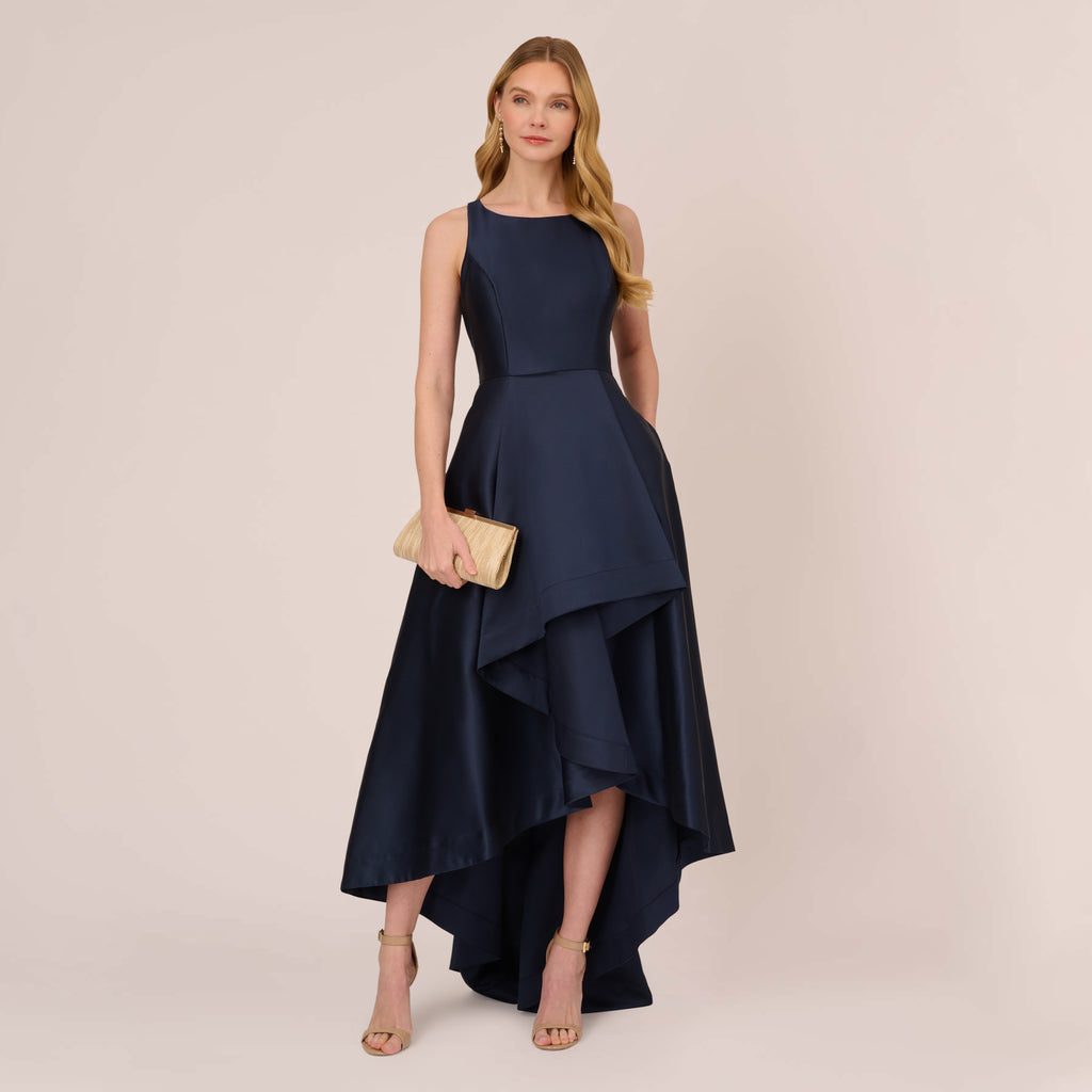 High Low Mikado Gown With Asymmetrical Detail