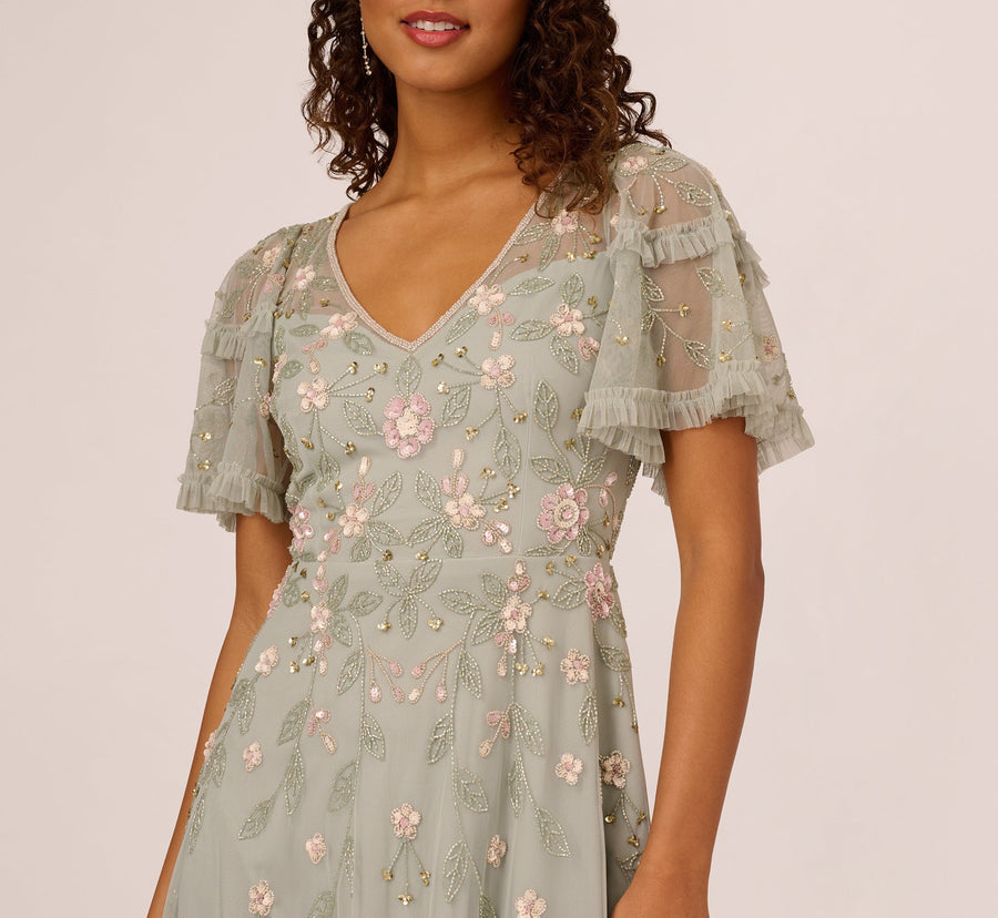 V-Neck Knee-Length Chiffon Cocktail A-Line Adrianna Papell AP1E209508