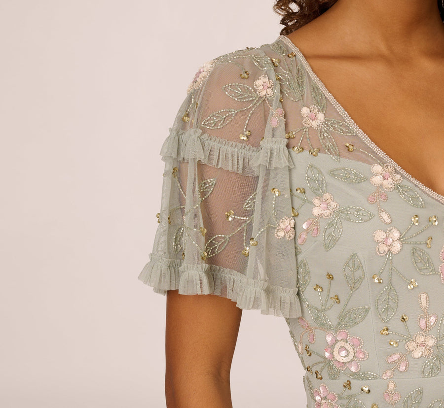 V-Neck Knee-Length Chiffon Cocktail A-Line Adrianna Papell AP1E209508