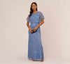 Hand Beaded Blouson Long Gown With Flutter Sleeves