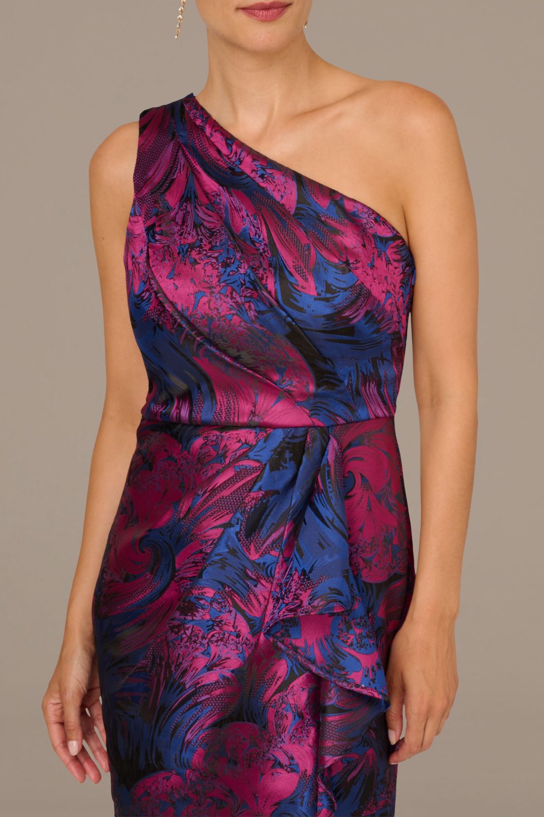 One-Shoulder Floor-Length Satin Formal A-Line Adrianna Papell AP1E210810