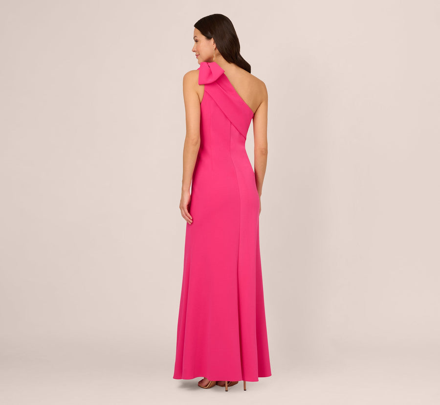 Hot Pink Adrianna Papell AP1E210970 One-Shoulder Long Crepe Formal Bow Gown