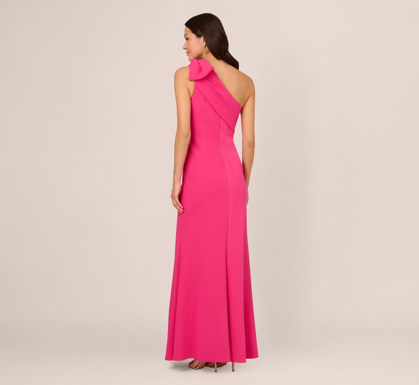 Hot Pink Adrianna Papell AP1E210970 One-Shoulder Long Crepe Formal Bow Gown