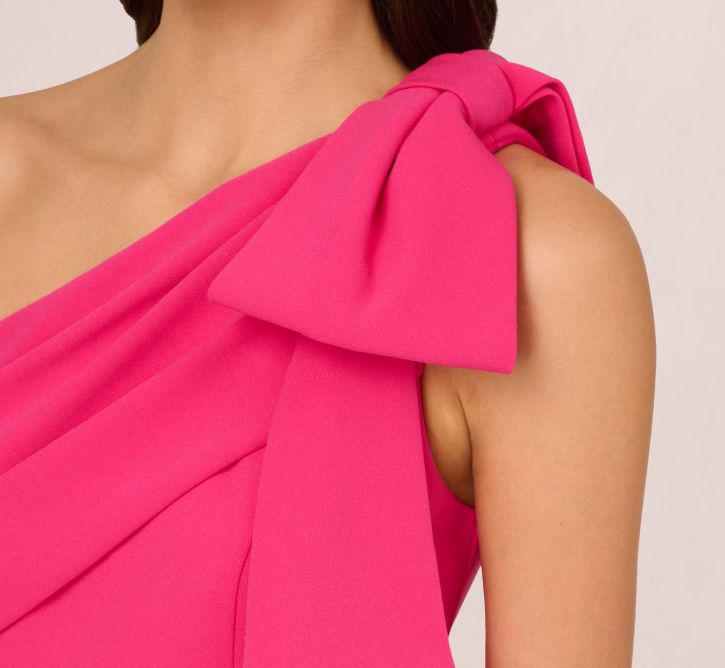 Hot Pink Adrianna Papell AP1E210970 One-Shoulder Long Crepe Formal Bow Gown