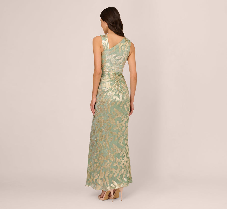 Sage Gold Adrianna Papell AP1E211044 Long Metallic Formal Slit Dress