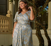 Light Blue Gold Adrianna Papell AP1E211045 V-Neck Floor-Length Jacquard Formal Dress Metallic
