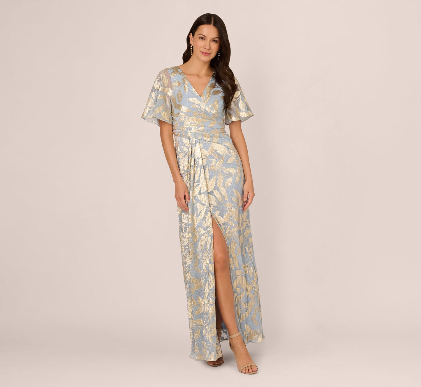 V-Neck Floor-Length Satin Occasion Fit & Flare Adrianna Papell AP1E211045
