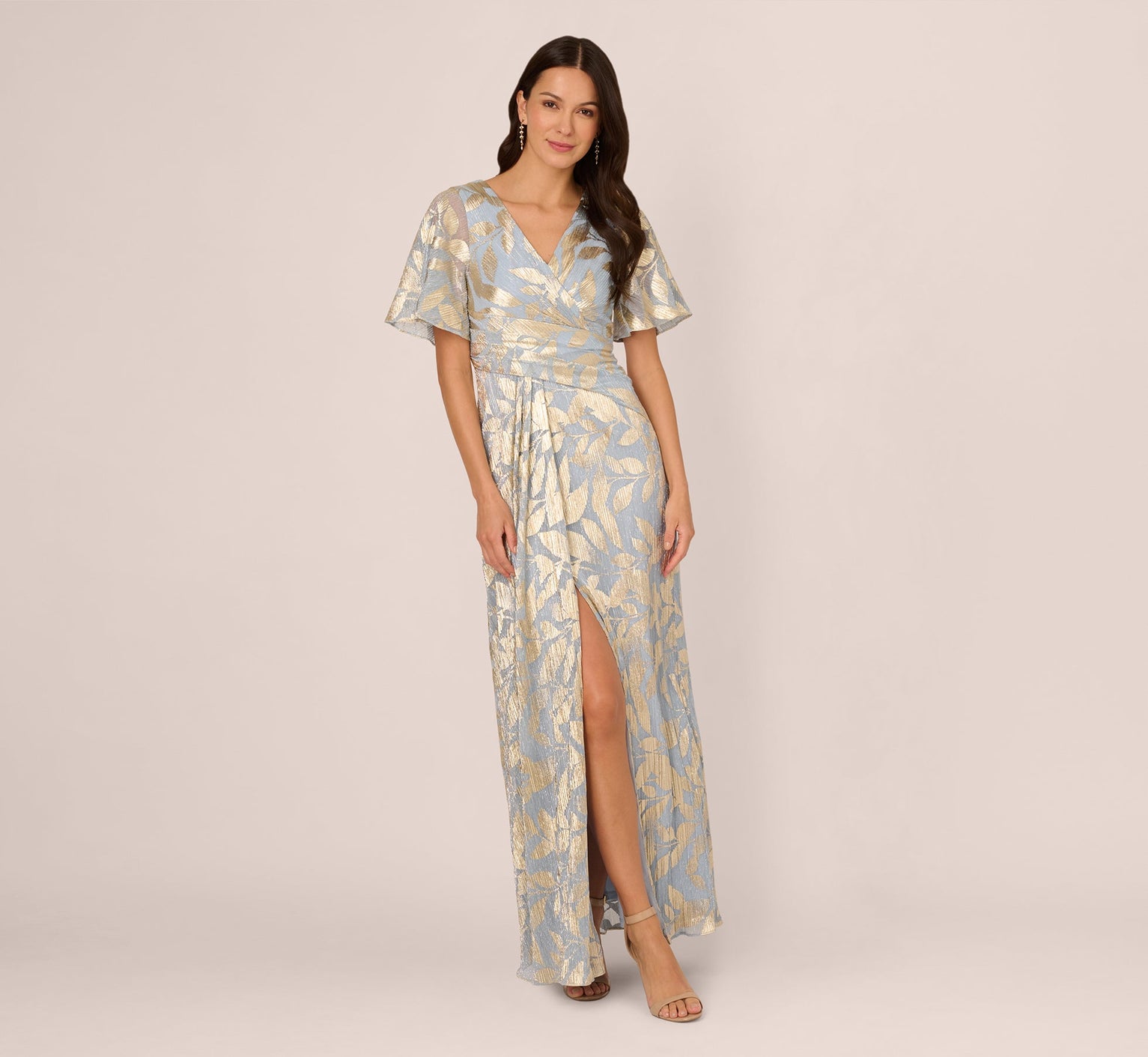 V-Neck Floor-Length Satin Occasion Fit & Flare Adrianna Papell AP1E211045