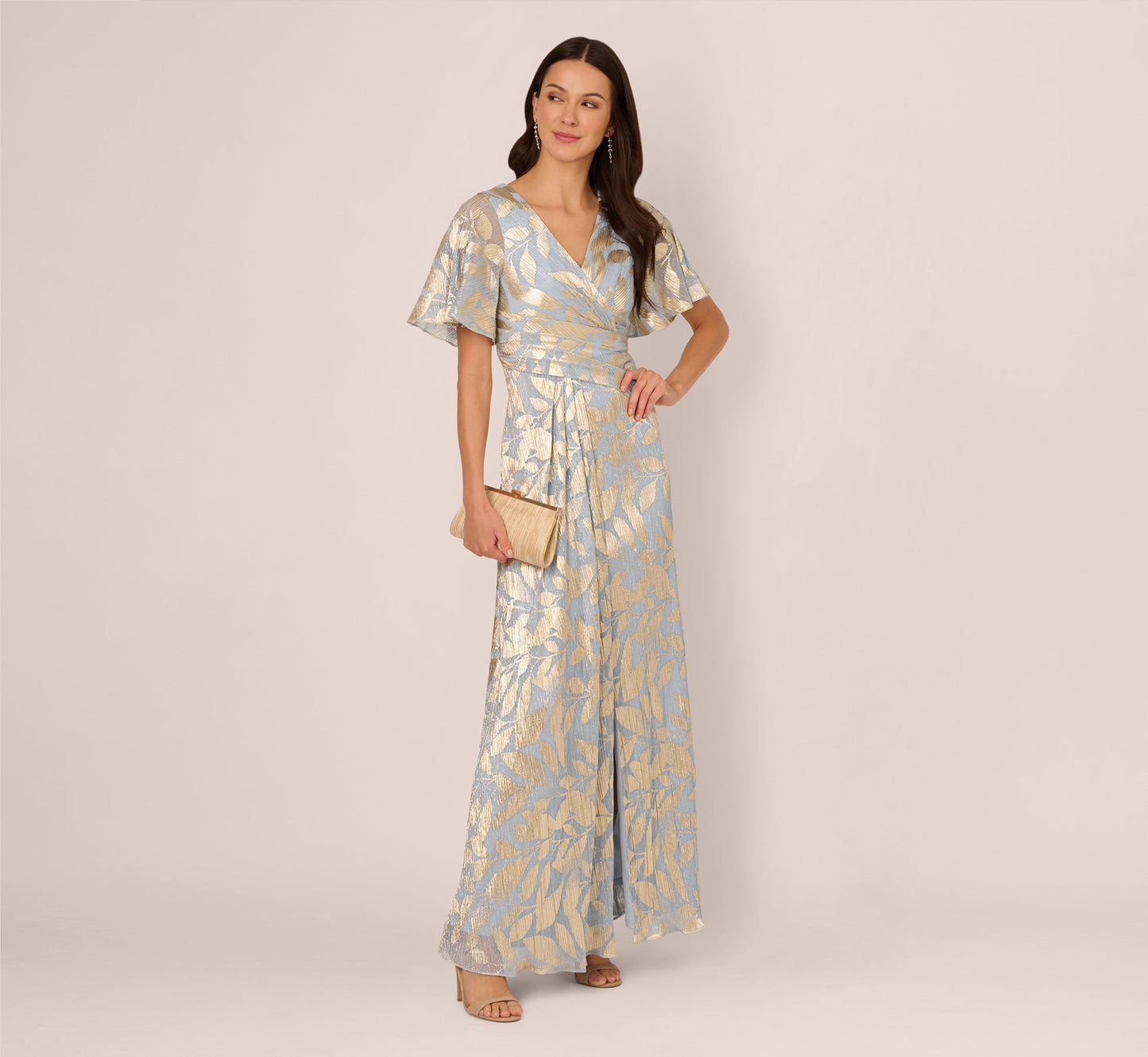 V-Neck Floor-Length Satin Occasion Fit & Flare Adrianna Papell AP1E211045