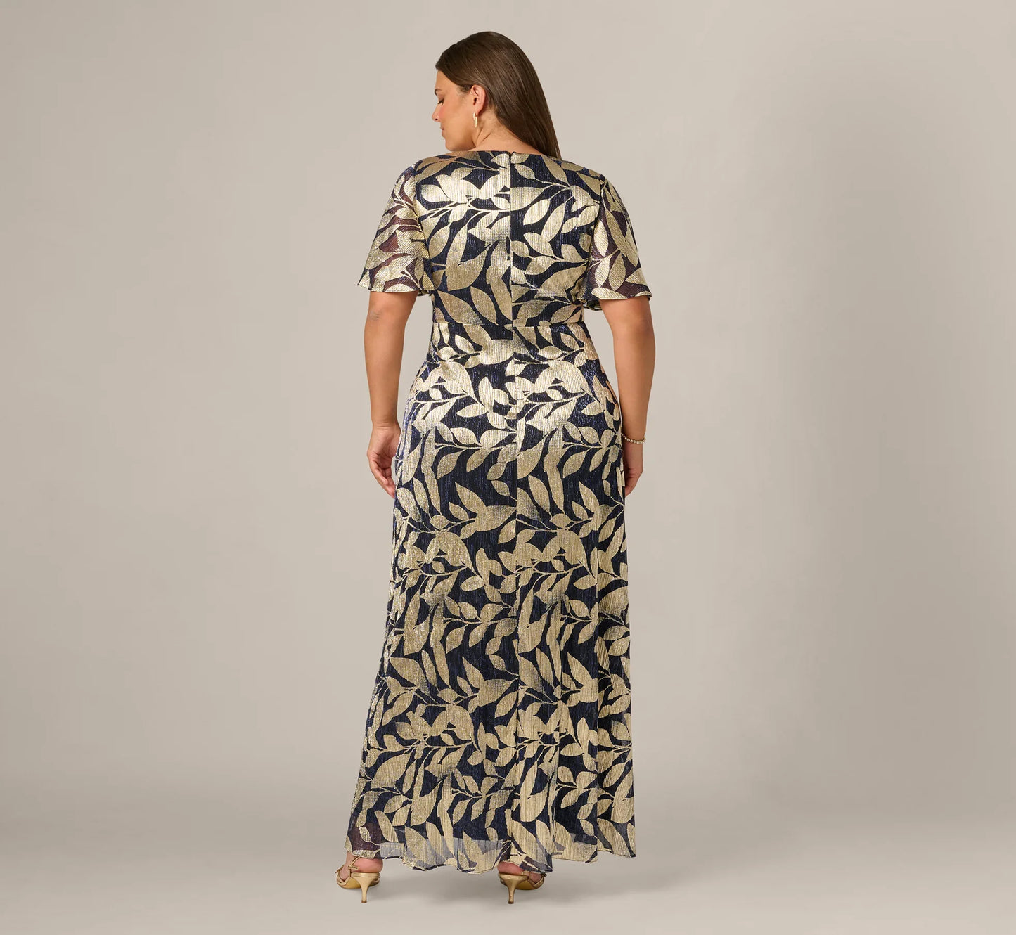 V-Neck Floor-Length Satin Occasion Fit & Flare Adrianna Papell AP1E211045