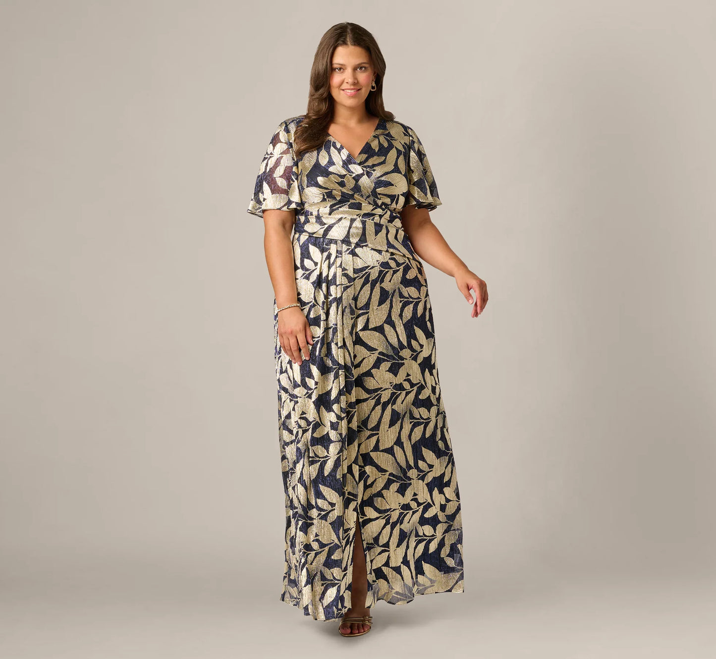 V-Neck Floor-Length Satin Occasion Fit & Flare Adrianna Papell AP1E211045