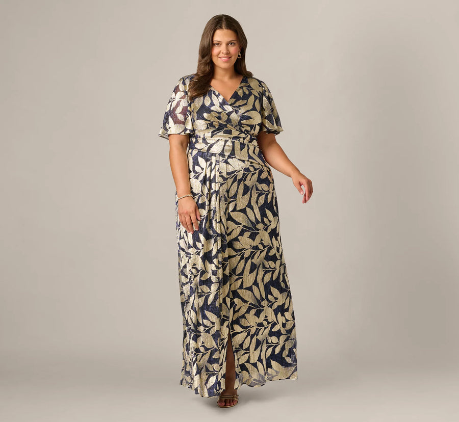 V-Neck Floor-Length Satin Occasion Fit & Flare Adrianna Papell AP1E211045