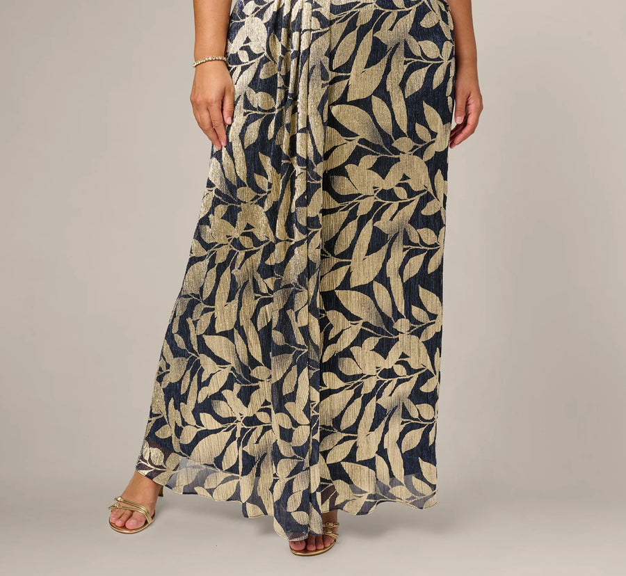 V-Neck Floor-Length Satin Occasion Fit & Flare Adrianna Papell AP1E211045