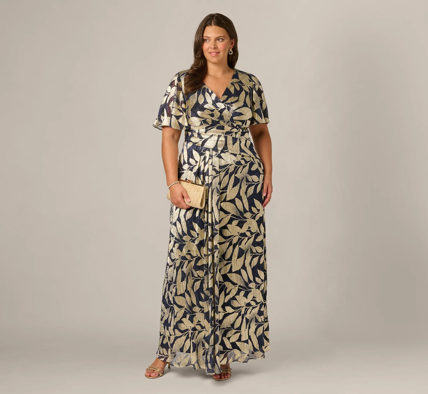 V-Neck Floor-Length Satin Occasion Fit & Flare Adrianna Papell AP1E211045