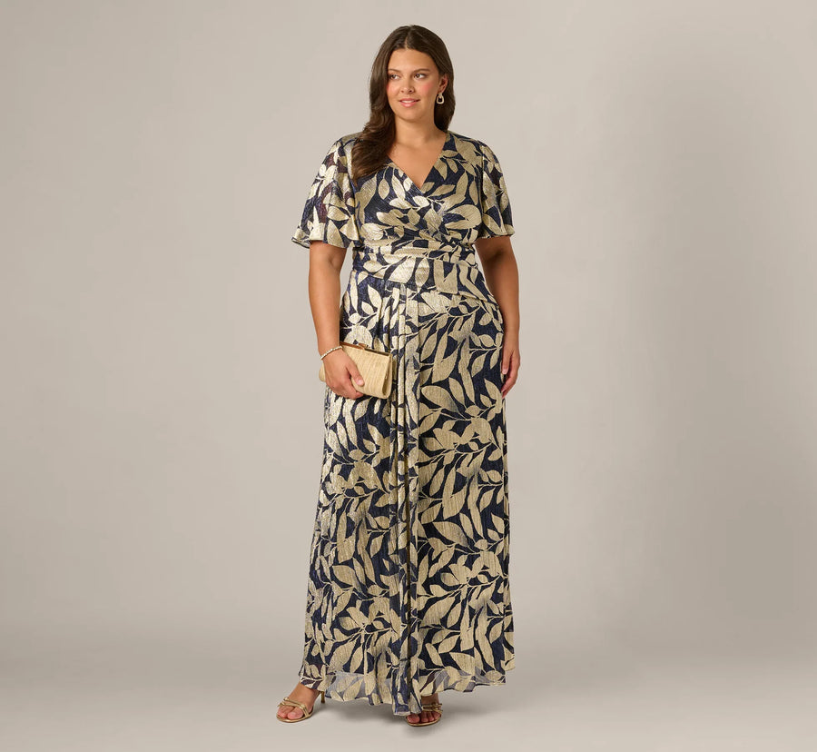 V-Neck Floor-Length Satin Occasion Fit & Flare Adrianna Papell AP1E211045