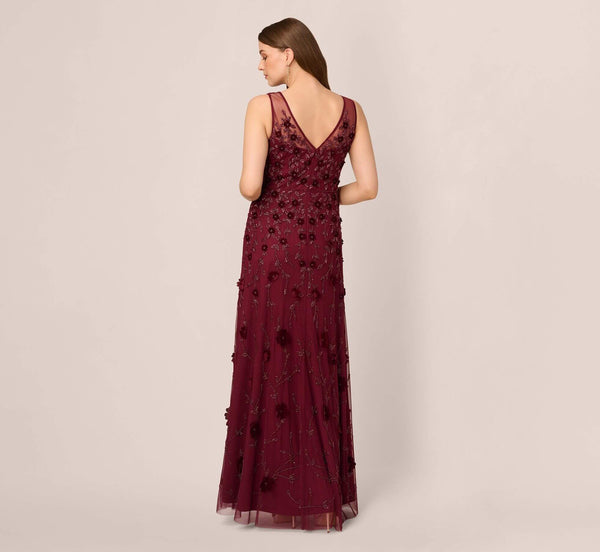 V-Neck Floor-Length Tulle Formal A-Line Adrianna Papell AP1E211438