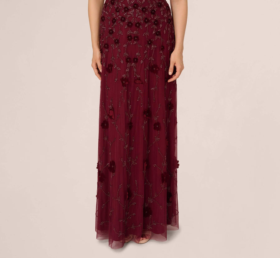 Mahogany V Neck Floor Length Velvet Formal Beaded Gown with Sheer Tank Straps Adrianna Papell AP1E211438