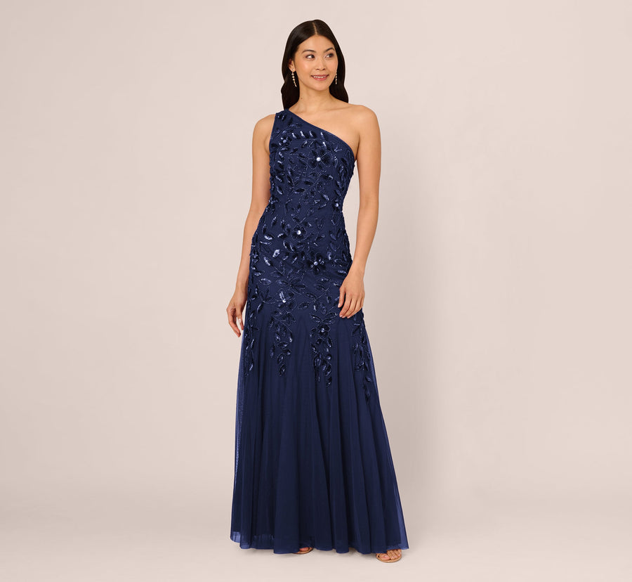 Adrianna Papell AP1E211498 Floral Beaded Long Mermaid Gown