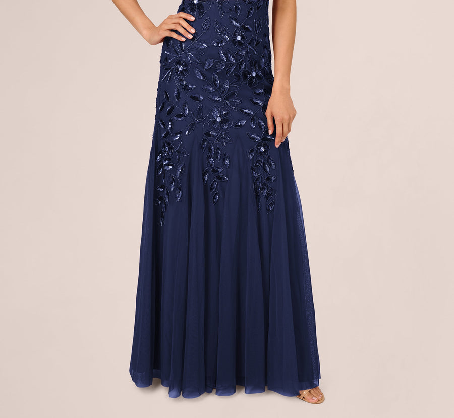 Adrianna Papell AP1E211498 Floral Beaded Long Mermaid Gown