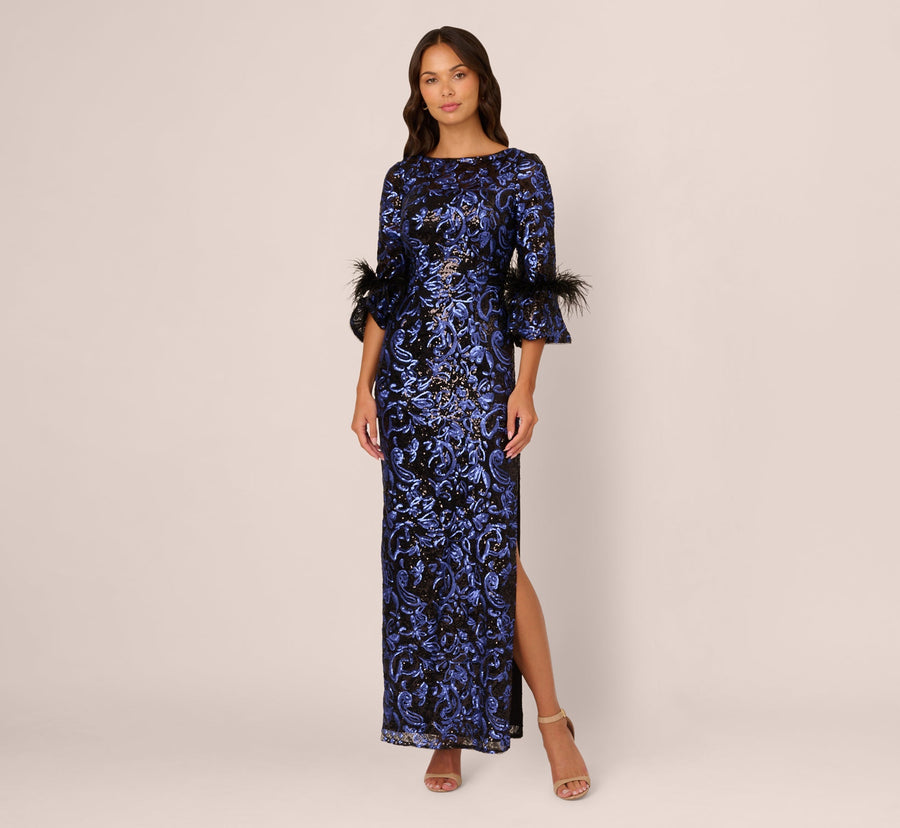 V-Neck Floor-Length Sequin Evening Mermaid Adrianna Papell AP1E211563