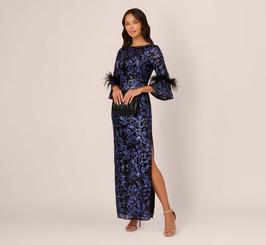 V-Neck Floor-Length Sequin Evening Mermaid Adrianna Papell AP1E211563