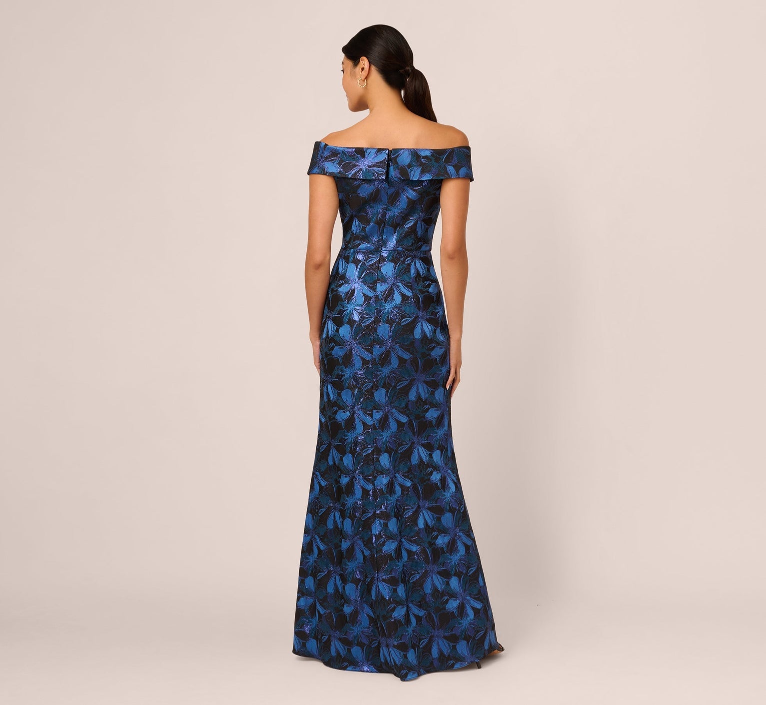Off-the-Shoulder Floor-Length Floral Satin Formal Mermaid Gown - Adrianna Papell AP1E211565